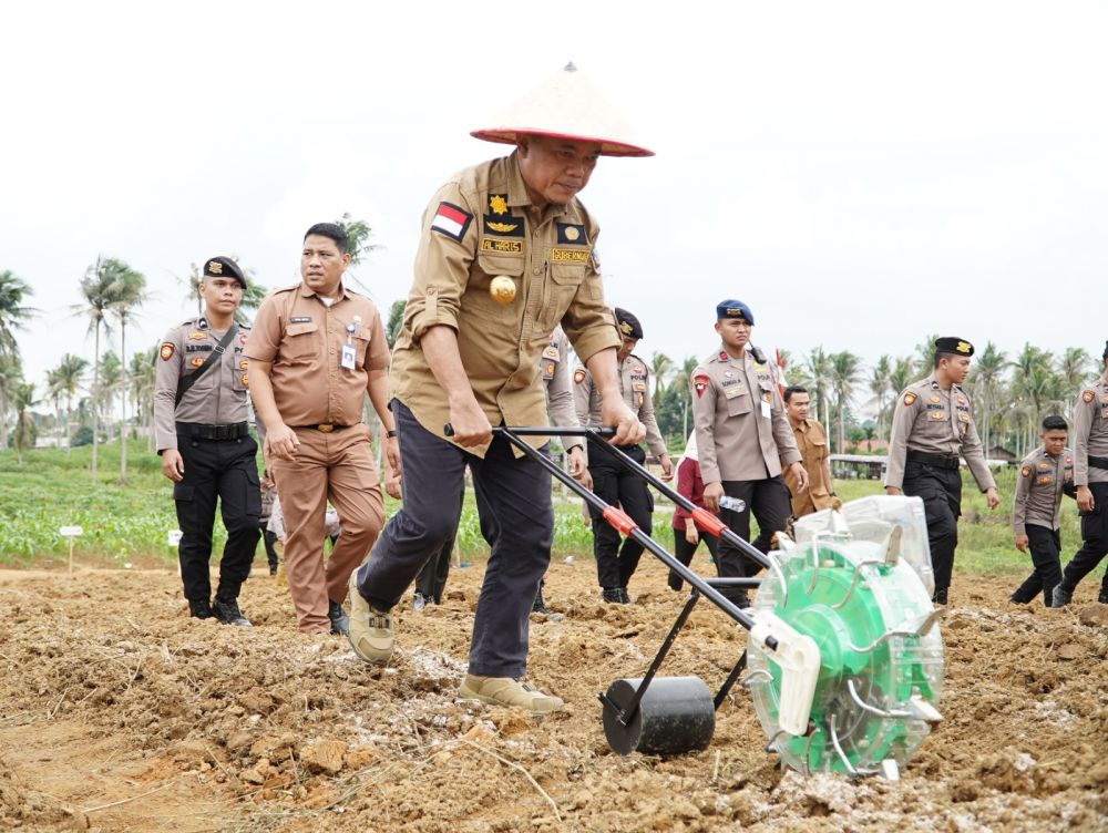 Gubernur Jambi Al Haris saat mengunakan Al sintan tanam jagung 